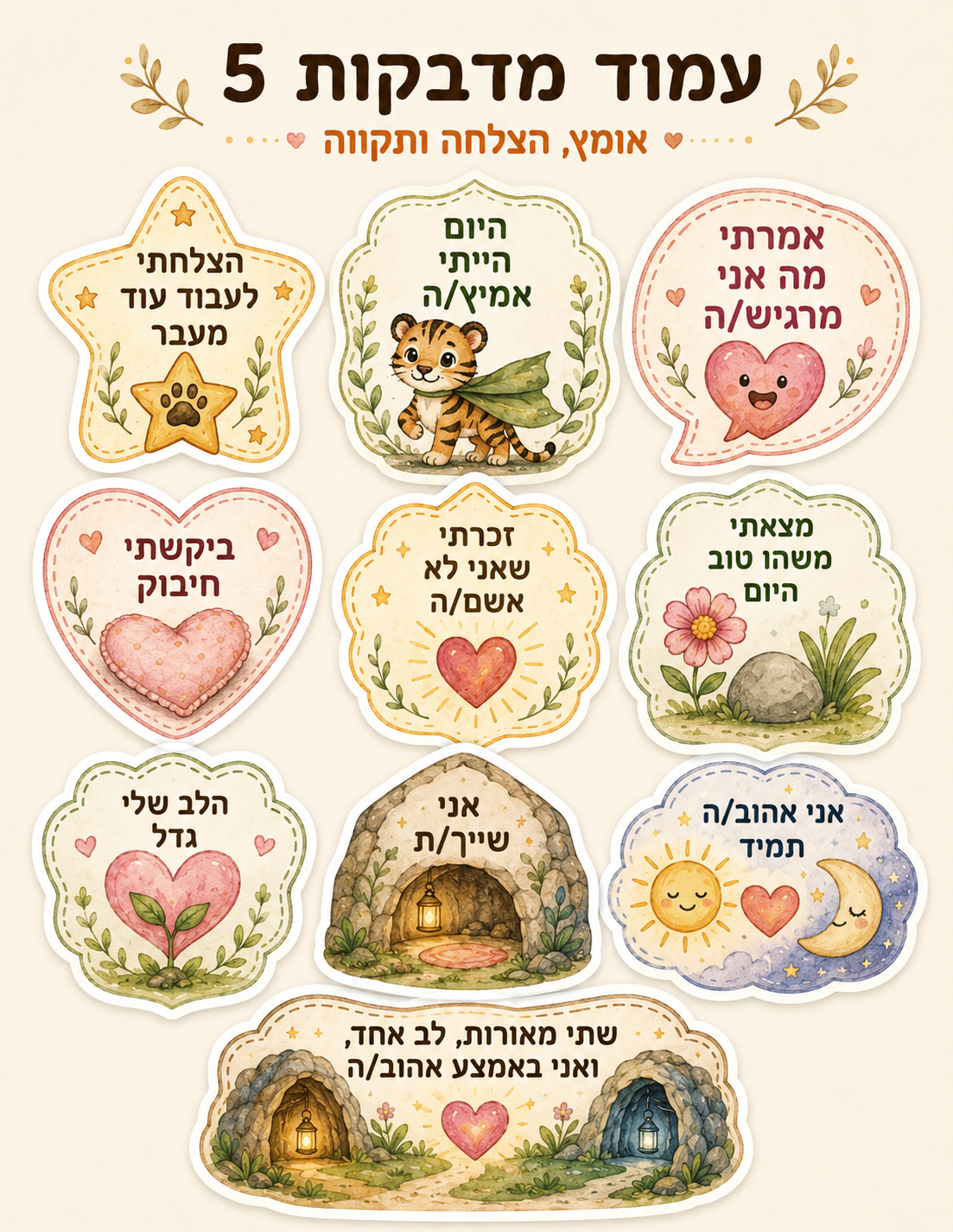 מדבקות אומץ הצלחה ותקווה